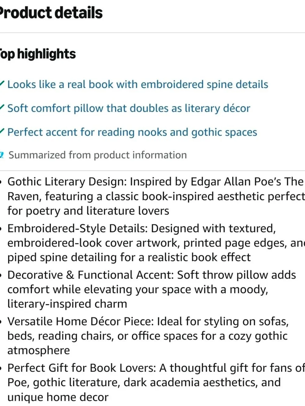 NIB Edgar Allan Poe The Raven Book Pillow Throw Literary Gothic Novel Fiction